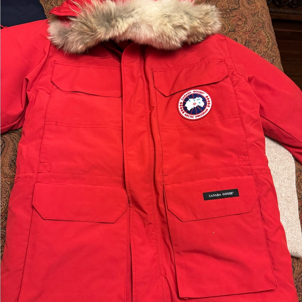 Canada Goose Red Expedition Parka with Fur Trim
